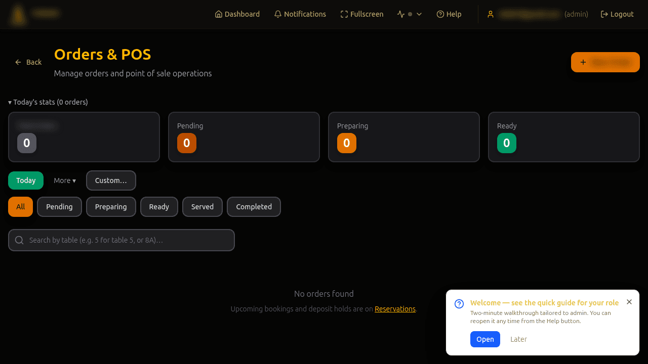 Orders dashboard