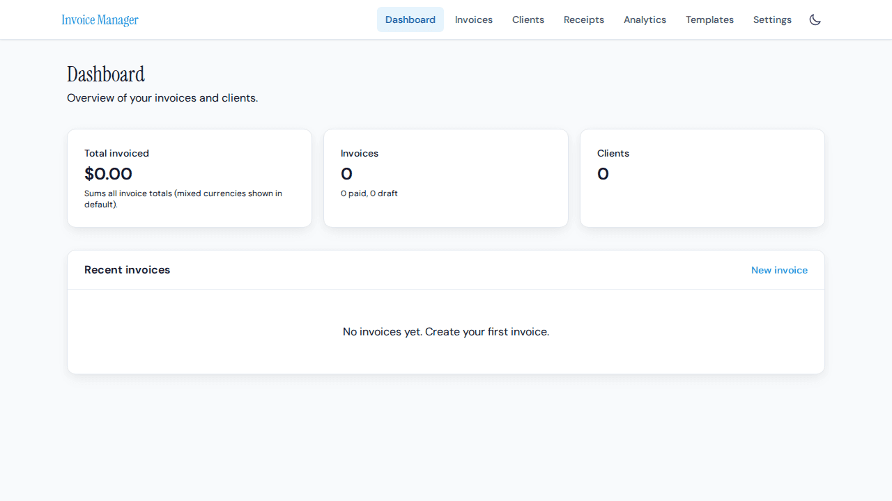 Invoice Manager application hero screen